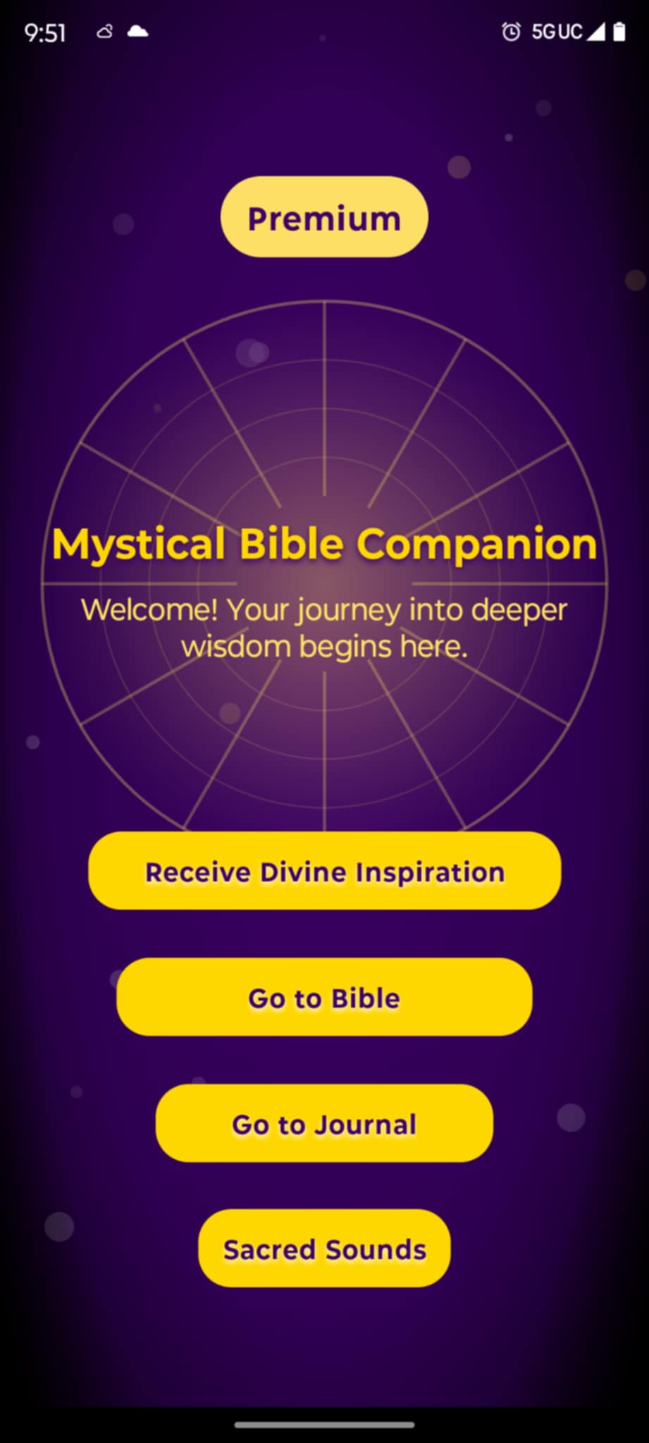 Mystical Bible Companion home screen